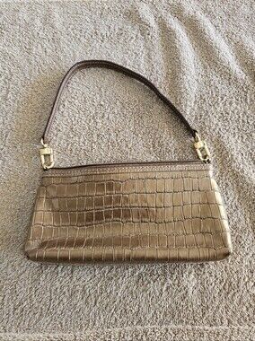 MAXX New York Metallic Bronze Croc-Embossed Leather Shoulder Bag